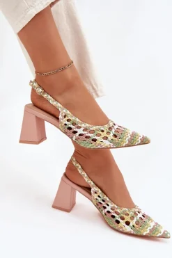 Sandały Z Plecionką Na Słupku Różowe Ebina