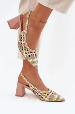 Sandały Z Plecionką Na Słupku Różowe Ebina