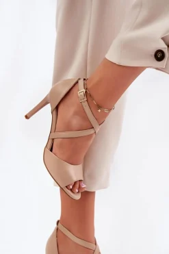 Sandały Z Przeplatającymi Się Paskami Na Szpilce Sergio Leone SK432 Ciemnobeżowe