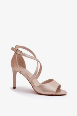 Sandały Z Przeplatającymi Się Paskami Na Szpilce Sergio Leone SK432 Złote Satynowe