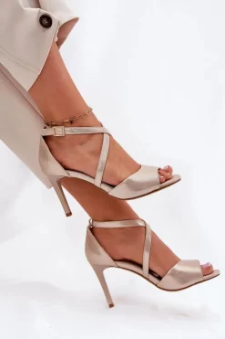 Sandały Z Przeplatającymi Się Paskami Na Szpilce Sergio Leone SK432 Złote Satynowe