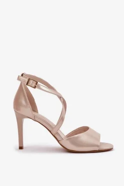 Sandały Z Przeplatającymi Się Paskami Na Szpilce Sergio Leone SK432 Złote Satynowe