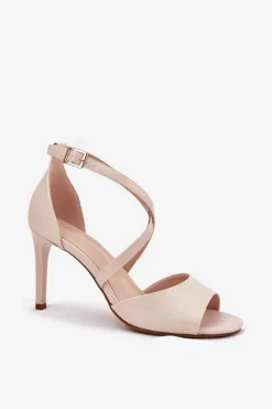 Sandały Z Przeplatającymi Się Paskami Na Szpilce Sergio Leone SK432 Perłowy Beż