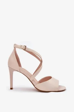 Sandały Z Przeplatającymi Się Paskami Na Szpilce Sergio Leone SK432 Perłowy Beż