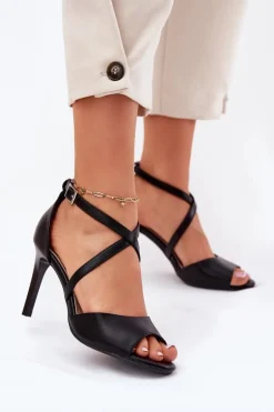 Sandały Z Przeplatającymi Się Paskami Na Szpilce Sergio Leone SK432 Czarne