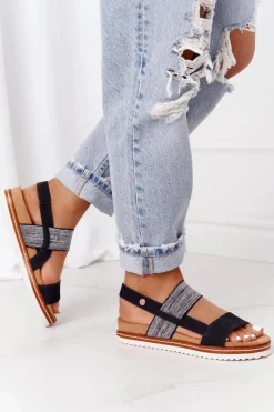 Sandały Ze Srebrnym Ściągaczem Czarne Almeria