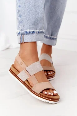 Sandały Ze Srebrnym Ściągaczem Beżowe Almeria