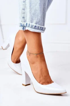 Satynowe Czółenka Lewski Shoes 2453 Srebrne