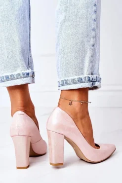 Satynowe Czółenka Lewski Shoes 2453 Różowe