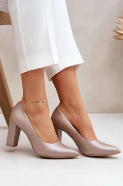 Satynowe Czółenka Lewski Shoes 2453 Beżowe