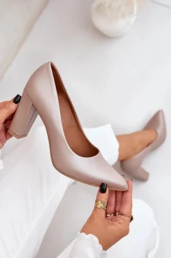 Satynowe Czółenka Lewski Shoes 2453 Beżowe