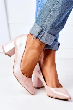 Satynowe Czółenka Lewski Shoes 2801 Różowe