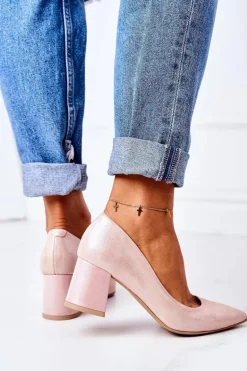 Satynowe Czółenka Lewski Shoes 2801 Różowe