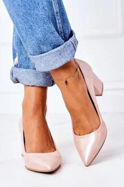 Satynowe Czółenka Lewski Shoes 2801 Różowe
