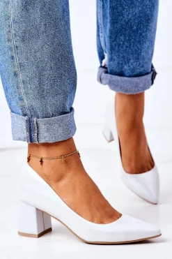 Satynowe Czółenka Lewski Shoes 2801 Srebrne