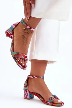 Satynowe Sandałki Na Obcasie We Wzory Różowy Mix Inspire Me!