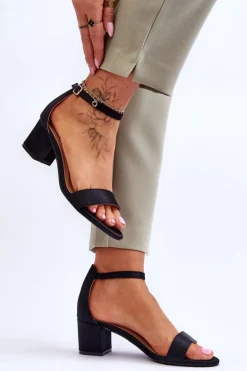 Satynowe Sandały Na Niskim Obcasie Czarne Juliet