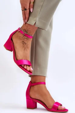 Satynowe Sandały Na Niskim Obcasie Fuksja Juliet