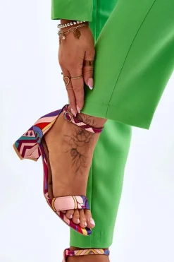 Satynowe Sandały Na Niskim Obcasie We Wzory Fioletowo-Różowe Quincy