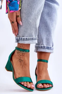 Satynowe Sandały Na Niskim Obcasie Zielone Juliet