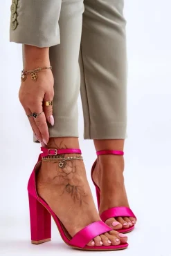 Satynowe Sandały Na Obcasie Fuksja Linsy