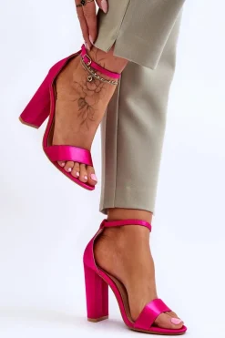 Satynowe Sandały Na Obcasie Fuksja Linsy