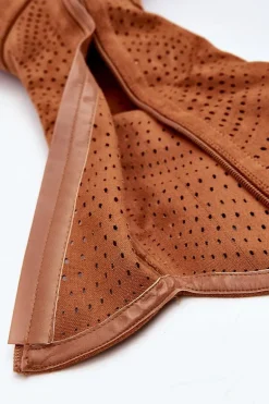 S.Barski HY66-150 Ażurowe Kozaki Na Płaskim Obcasie Camel