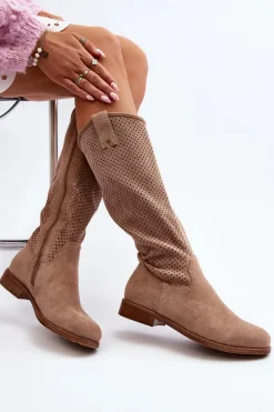 S.Barski HY66-139 Ażurowe Kozaki Damskie Beżowe