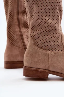 S.Barski HY66-139 Ażurowe Kozaki Damskie Beżowe