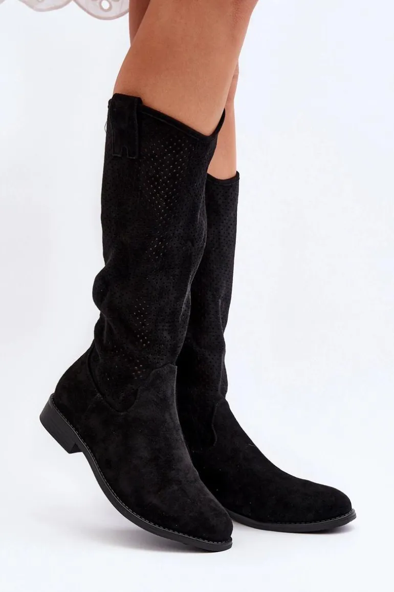 S.Barski HY66-139 Ażurowe Kozaki Damskie Czarne