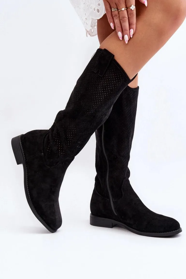 S.Barski HY66-139 Ażurowe Kozaki Damskie Czarne