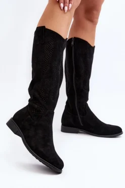 S.Barski HY66-139 Ażurowe Kozaki Damskie Czarne