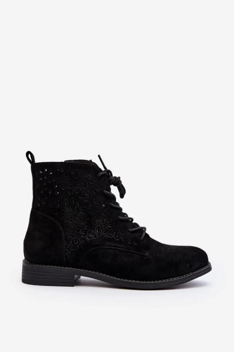 S.Barski HY66-136 Damskie Botki Ze Wzorem Czarne