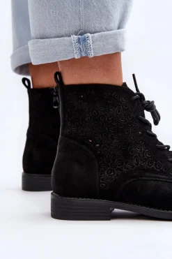 S.Barski HY66-136 Damskie Botki Ze Wzorem Czarne