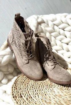 S.Barski HY66-136 Damskie Botki Ze Wzorem Jasnobeżowe