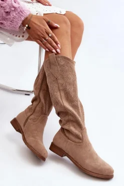 S.Barski HY66-132 Kozaki Damskie Ażurowe Beżowe