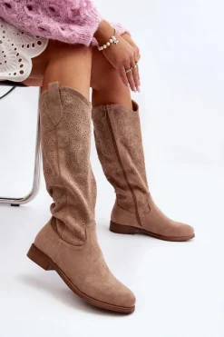 S.Barski HY66-132 Kozaki Damskie Ażurowe Beżowe