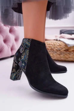 Sergio Leone Czarne Botki Na Słupku Kwiaty Folk Eros