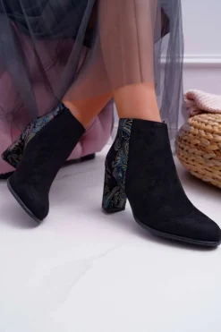 Sergio Leone Czarne Botki Na Słupku Kwiaty Folk Eros