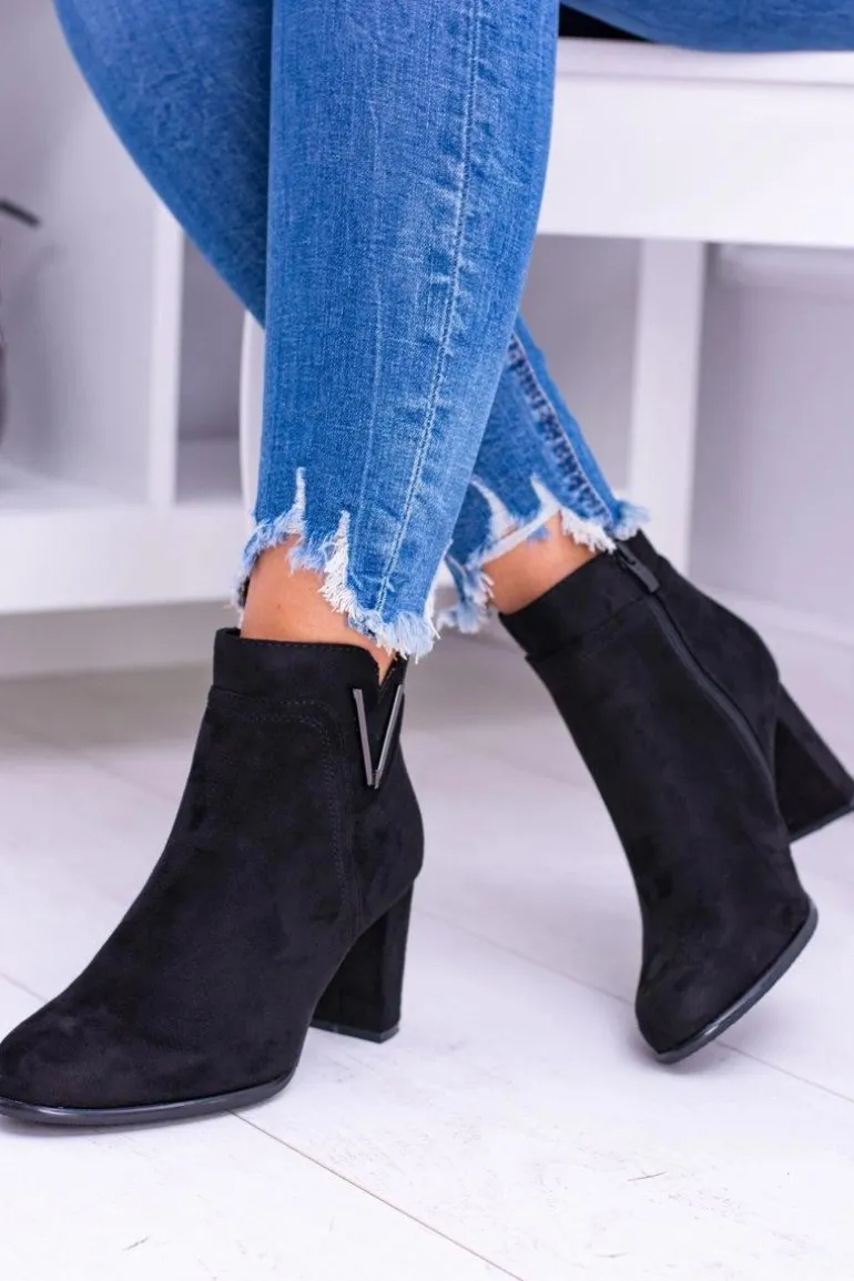 Sergio Leone Czarne Botki Na Słupku Zamsz Valentia