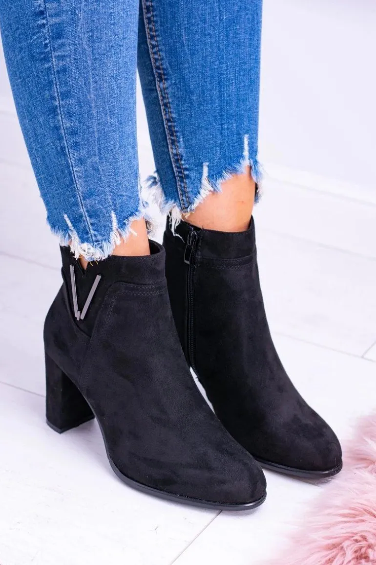 Sergio Leone Czarne Botki Na Słupku Zamsz Valentia