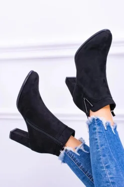 Sergio Leone Czarne Botki Na Słupku Zamsz Valentia