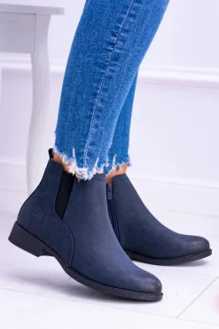 Sergio Leone Granatowe Botki Sztyblety Nubuk Płaski Obcas Vuko