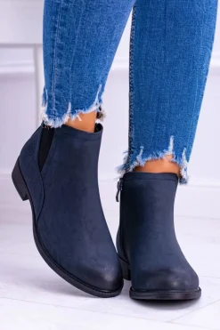 Sergio Leone Granatowe Botki Sztyblety Nubuk Płaski Obcas Vuko