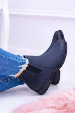 Sergio Leone Granatowe Botki Sztyblety Nubuk Płaski Obcas Vuko