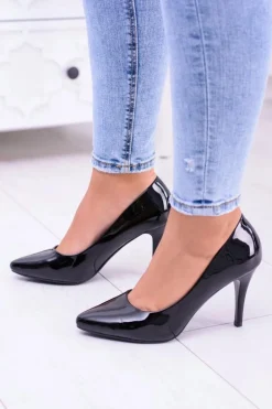 Sergio Leone Lakierowane Czółenka Szpilki Czarne Greca