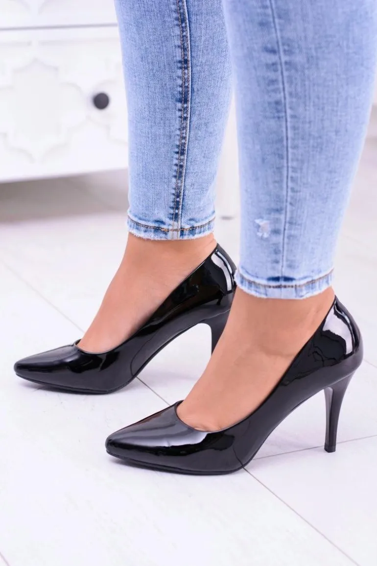 Sergio Leone Lakierowane Czółenka Szpilki Czarne Greca