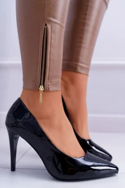 Sergio Leone Lakierowane Czółenka Szpilki Czarne Feliciana