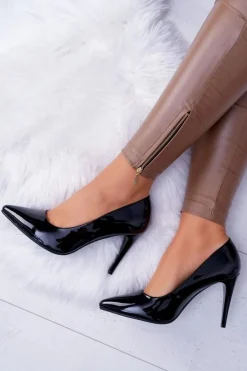 Sergio Leone Lakierowane Czółenka Szpilki Czarne Feliciana