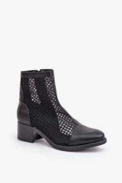 Siateczkowe Botki Damskie Na Obcasie Czarne Lithyia